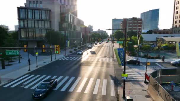 Sun Shining Brightly Drexel University Banner Campus Beautiful Aerial Shot — Stock Video