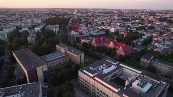 Kraków Centrum Miasta Podczas Zachodu Słońca Antenowa Lalka Zewnątrz — Wideo stockowe