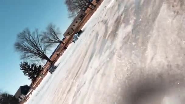 Pov Passenger Side Car Drifting Snow Ice While Dangerously Maneuvering — Stock Video