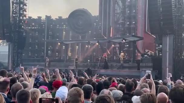Panning Shot Popular Rock Band Rammstein Performing Stage Estonia — Stock video