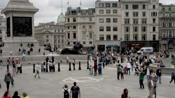 Crowd People Trafalgar Square London Daytime Static View — Stock Video