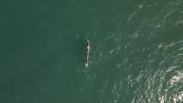 Aerial Drone Shot Fishermen Traditional African Fishing Canoe — Stok Video