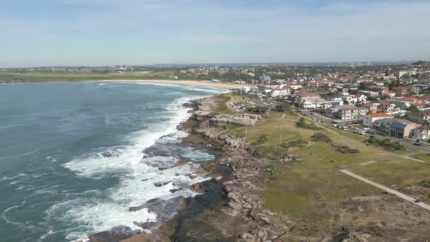 Vista Panorámica Aérea Costa Maroubra Beach Sydney Australia Drone Volando — Vídeo de stock