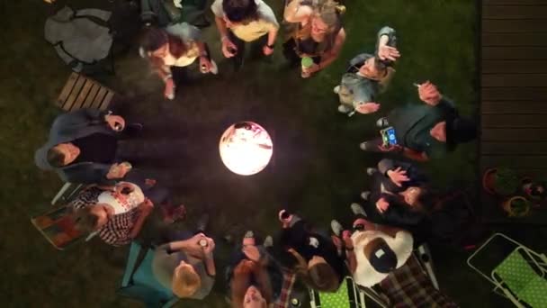 Bird Eye View Young Adults Dancing Garden Party Firebasket — Stock Video