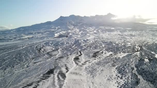 Mount Ruapehu Winter Volcano Covered Snow New Zealand Aerial Birds — Stock Video