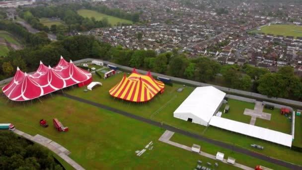 Arcing Aerial Shot Empty Festival Ground — Wideo stockowe