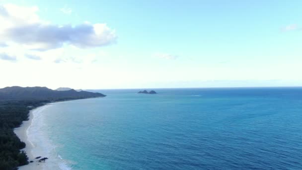 Waimanolo Beach Och Sherwoodskogen Östra Stranden Oahu Förhöjd Antenn Närmar — Stockvideo