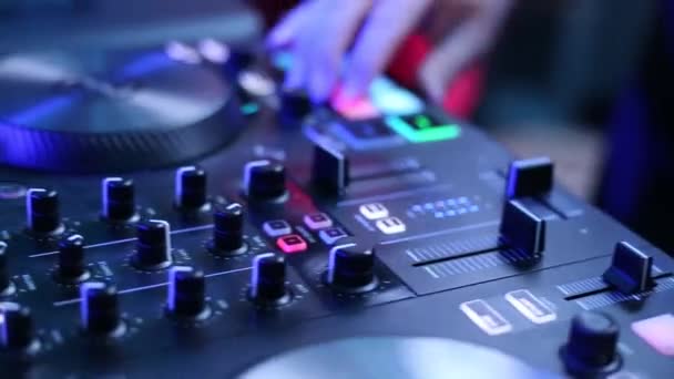 Close Mixer Controller Desk Dans Night Club Disco Party — Video