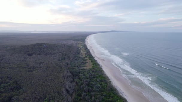 Aerial View Noosa North Shore Beach Campground Nature Preserve Sunrise — Stock Video