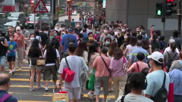 Китайские Пешеходы Спешат Идут Оживленном Оживленном Перекрестке Зебр Одном Самых — стоковое видео