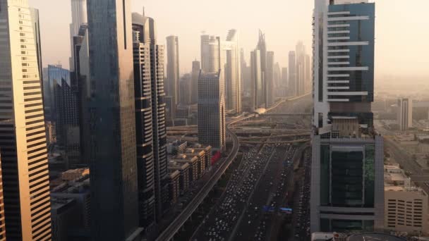 Downtown Dubai Εναέρια Θέα Ηλιοβασίλεμα — Αρχείο Βίντεο