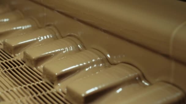 Linha Produção Bolacha Chocolate Automatizada Uma Fábrica Doces Seção Transportador — Vídeo de Stock