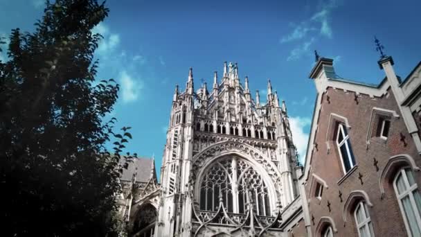 Dolly Hacia Fachada Torre Catedral Gótica Centro Hertogenbosch Braband — Vídeo de stock