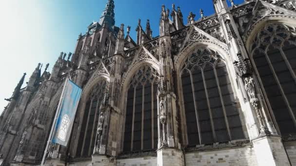 Wide Shot Wall Stark Gothic Cathedral Center Den Bosch Braband — Stock Video
