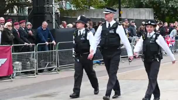 Londen Politie Wandelen Langs Hyde Park Die Beschermen — Stockvideo