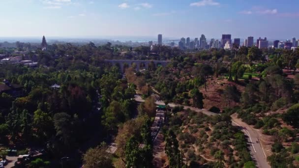 San Diego Banliyösündeki Balboa Park Alanının Hava Panoramik Manzarası Kaliforniya — Stok video