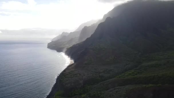 Pali海岸線の空中ドローンビュー風景 カウアイ島 ハワイ — ストック動画