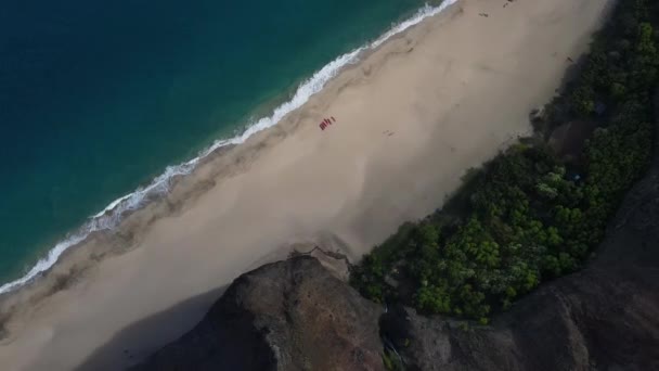 ハワイ州カウアイ島のNa Pali海岸線でのパラダイス砂浜のドローントップダウンビュー — ストック動画