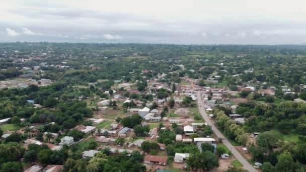 Orbiting Aerial Shot Donkorkrom Village Ghana West Africa — стокове відео