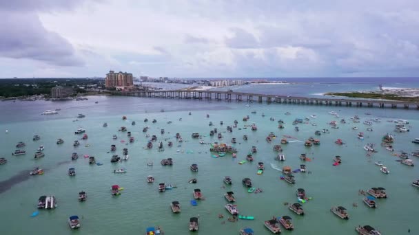 Dronezicht Crab Island Richting Brug Naar Destin Harbor Panhandle Van — Stockvideo