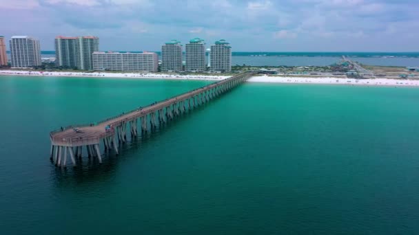 Drone Aérien Panoramique Gauche Jetée Navarre Beach Florida Avec Quelques — Video