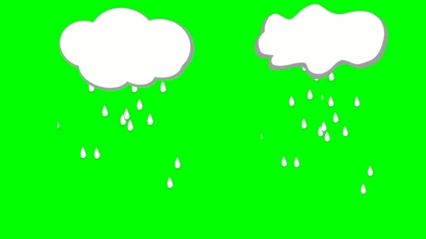 設定アニメーションモーショングラフィックス雨の水は緑の画面の背景に白い雲をドロップ — ストック動画