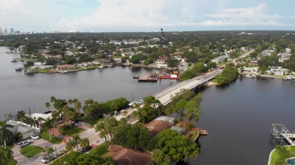 Drone Video Bridge Reparation Tampa Bay Skuggan Centrala Petersburg Florida — Stockvideo