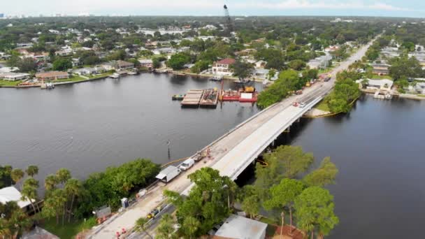 Drone Video Bridge Reparation Crews Arbetar 40Th Avenue Bridge Petersburg — Stockvideo