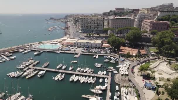 Flygfoto Runt Båtar Vid Porticciolo Molosiglio Marina Neapel Italien Omloppsbana — Stockvideo