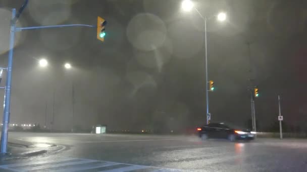 Rain Falls North American City Flooding Downpour Wet Night — Stock Video