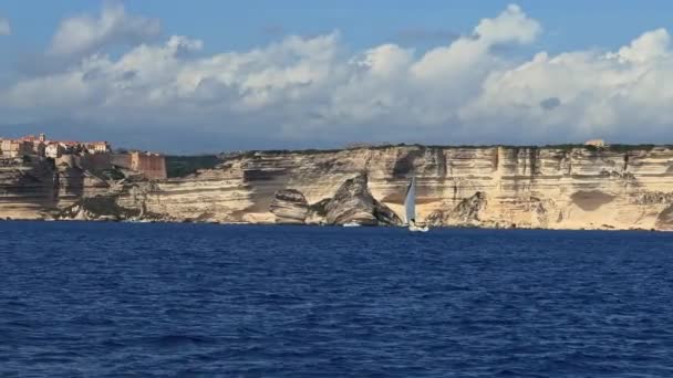 Bonifacio Medieval Town Perched Sandstone Cliffs Corsica France Slow Motion — Stock Video