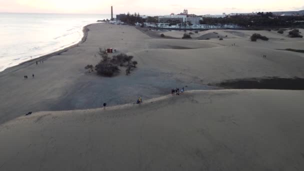 Homokdűnék Találkoznak Atlanti Óceánnal Top Kilátás Maspalomas Homokdűnék Gran Canaria — Stock videók