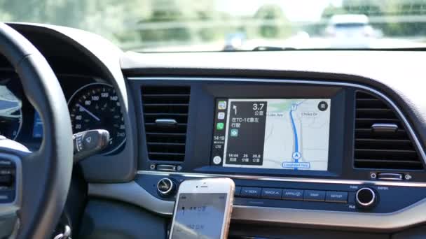 Mișcarea Sistemului Navigație Auto Timp Mașina Conduce Șosea Rezoluție — Videoclip de stoc