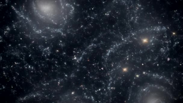 Viagem Espacial Universo Escuro Rodopiando Com Estrelas Galáxias Cosmos Nebuloso — Vídeo de Stock