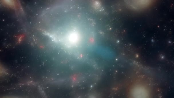 Gezegenler Galaksilerle Dolu Renkli Evrende Görkemli Uzay Yolculuğu — Stok video