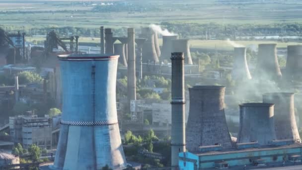 Hyperboloid Cooling Towers Chimneys Emits Smoke Polluting Air Galati Romania — Stock Video