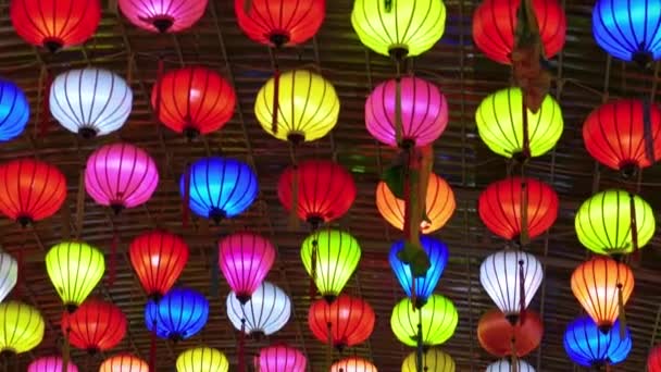 Gece Vakti Lang Son City Vietnam Sokaklarında Asılı Renkli Fener — Stok video