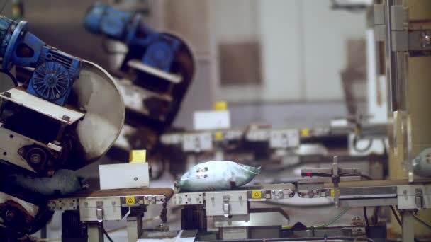 工厂装配线输送带上的咖啡豆包装 — 图库视频影像