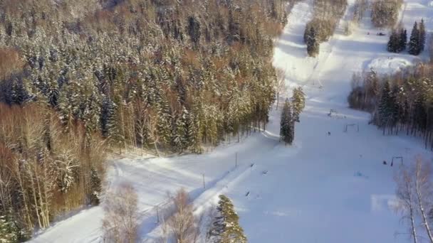 Drone Shot Reveling Snowy Ski Slope Surrounded Forests Estonia — Stock Video