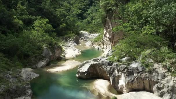 ドミニカ共和国の晴れた日に形成された岩でニザオ川のチャルコス ニザオ 浅いと澄んだ水 — ストック動画