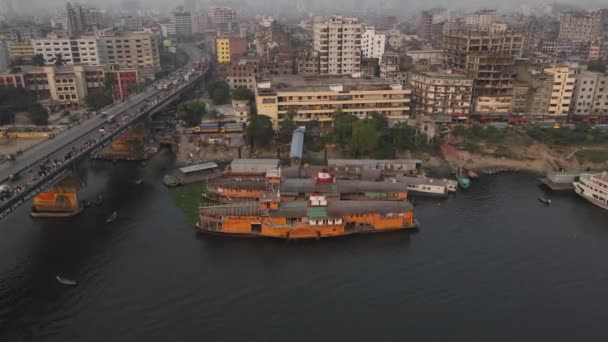 Antigo Foguete Vapor Rio Buriganga Cidade Daca Bangladesh Vista Aérea — Vídeo de Stock