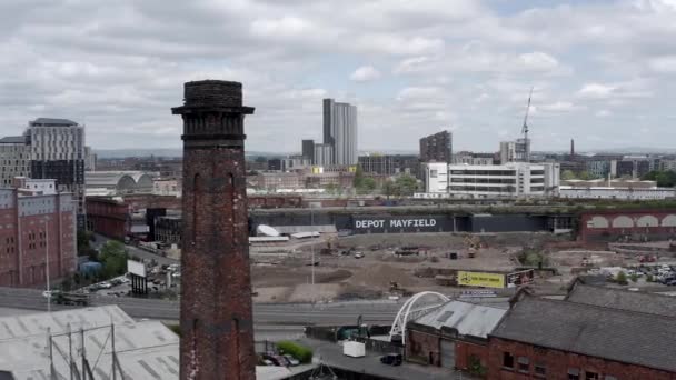 Drohne Manchester Dolly Arial Schoss Auf Mayfield Depot Manchester City — Stockvideo