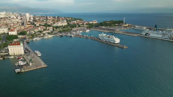 Aerial View Harbor Split Croatia Jadrolinija Ferry — Stock Video