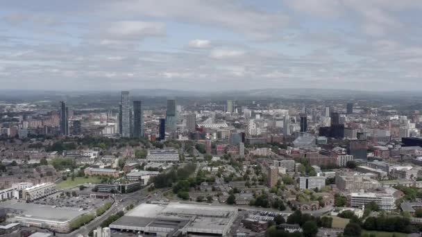 Manchester High Arial Drone Shot Pohybující Pryč Manchester City Centre — Stock video