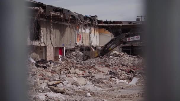 View Demolition Building Work Progress Help Construction Equipment — Stock Video