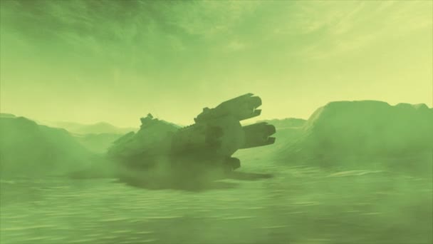 High Quality Cinematic Cgi Render Ruined Hulk Crashed Derelict Spaceship — Stock Video