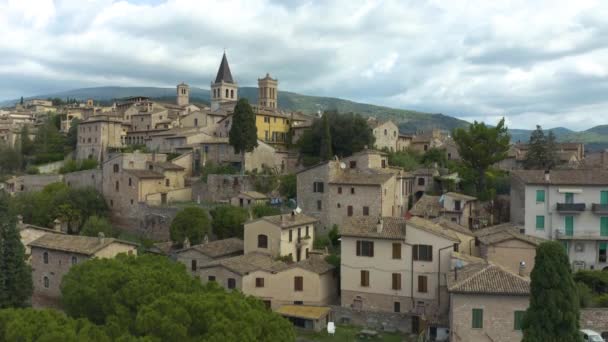 Aerial Boom Shot Révèle Spello Italie Petite Ville Italienne Typique — Video