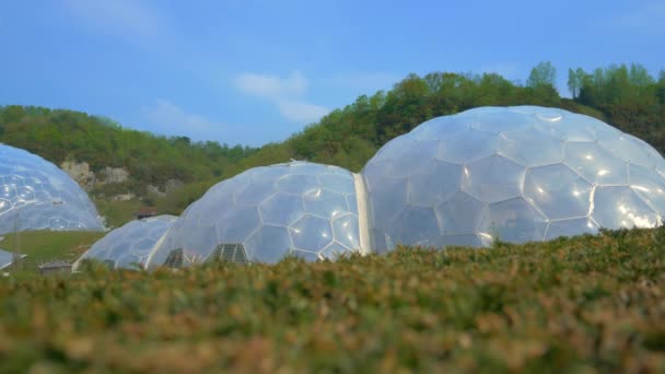 Eden Projet Biosphère Wide Hot Avec Ciel Bleu Arbres — Video