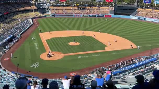 Dodger Fans Enjoying Daytime Rivalry Game Los Angeles — Stock Video