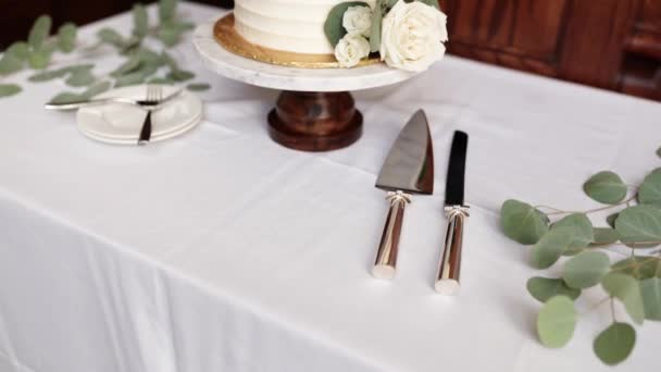 Gâteau Mariage Blanc Décoré Fleurs Une Petite Figurine Pour Chien — Video